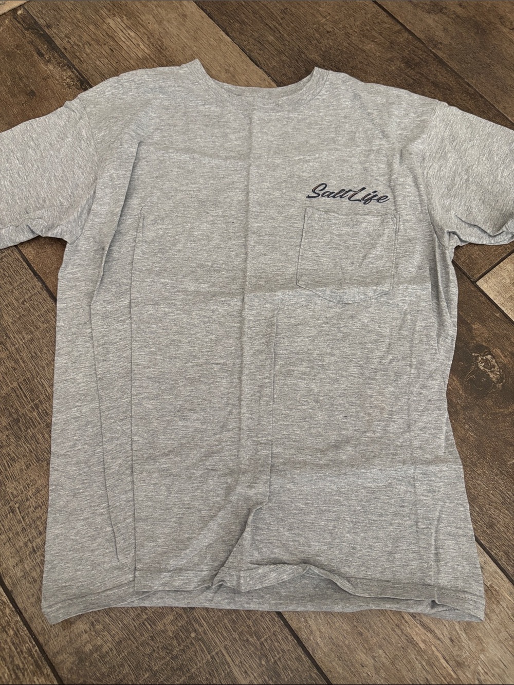 Salt Life Heather Gray Pocket Tee with Navy Script